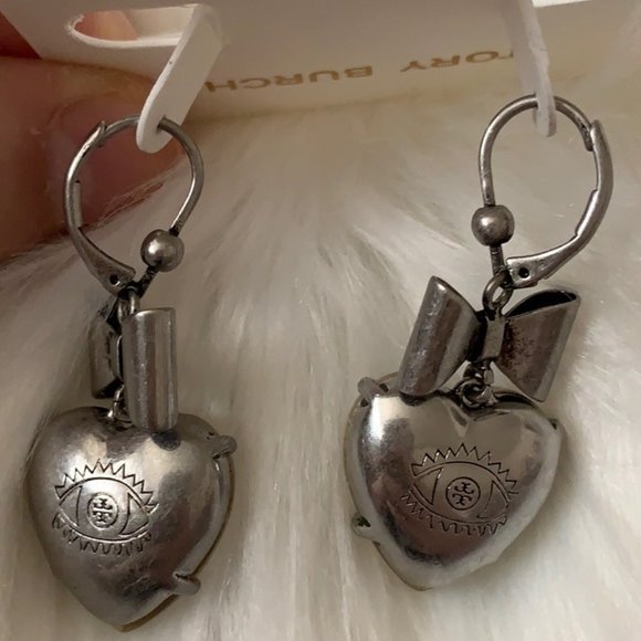Tory Burch Silver Heart Earrings - Picture 4 of 4